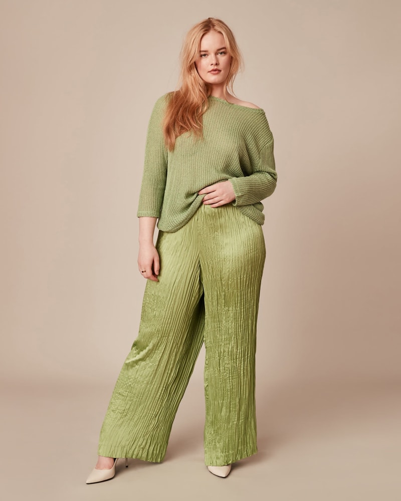 Front of a model wearing a size 2X Crew-Neck Sweater in GREEN by Vince. | dia_product_style_image_id:230961
